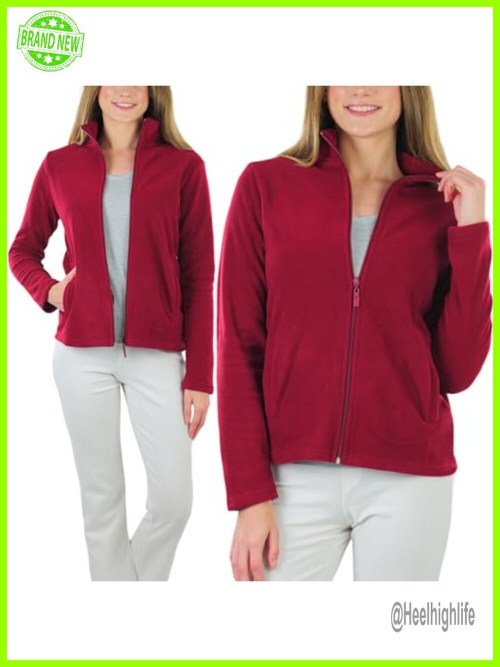 Women's Zip Up High Collar Polar Fleece Jacket - Picture 2 of 7